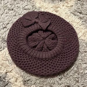 Purple Knit Bow Beret